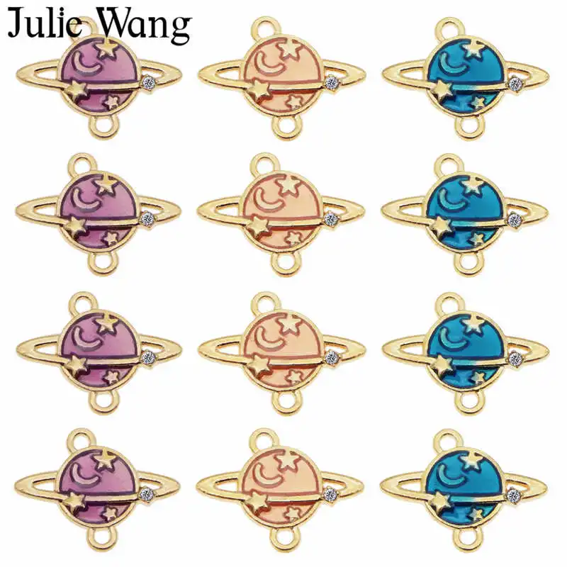 

Julie Wang 12PCS Enamel Planet Moon Star Connectors Gold Tone Necklace Pendant Findings DIY Jewelry Making Metal Accessories