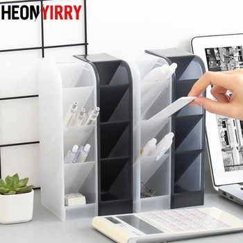 

Multi-function 4 Grid Desktop Pen Holder Office School Storage Case Clear White Black Plastic Box Desk Pen Pencil Organizer