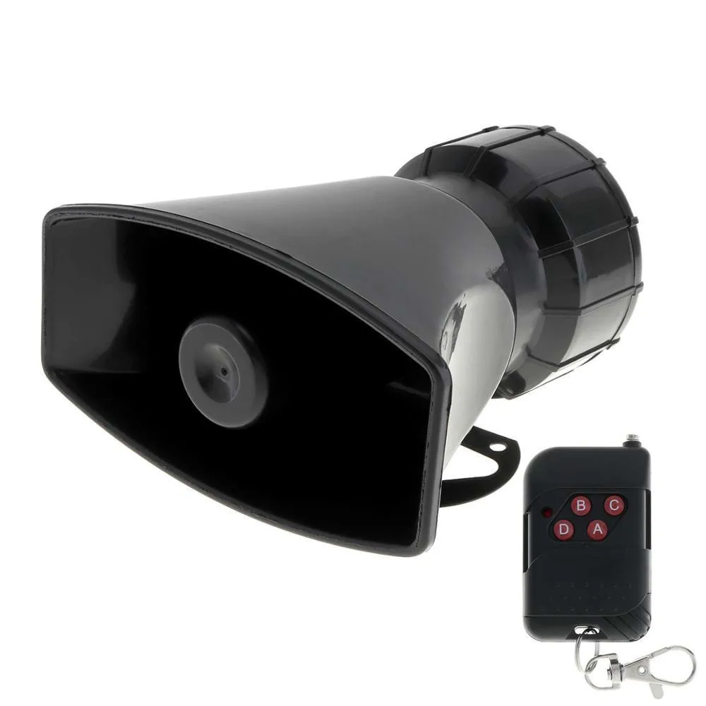 

7 Sound Loud Car Warning Alarm Police Fire Siren Horn Speaker With Black Remote Controller Claxon Auto 12V 100W