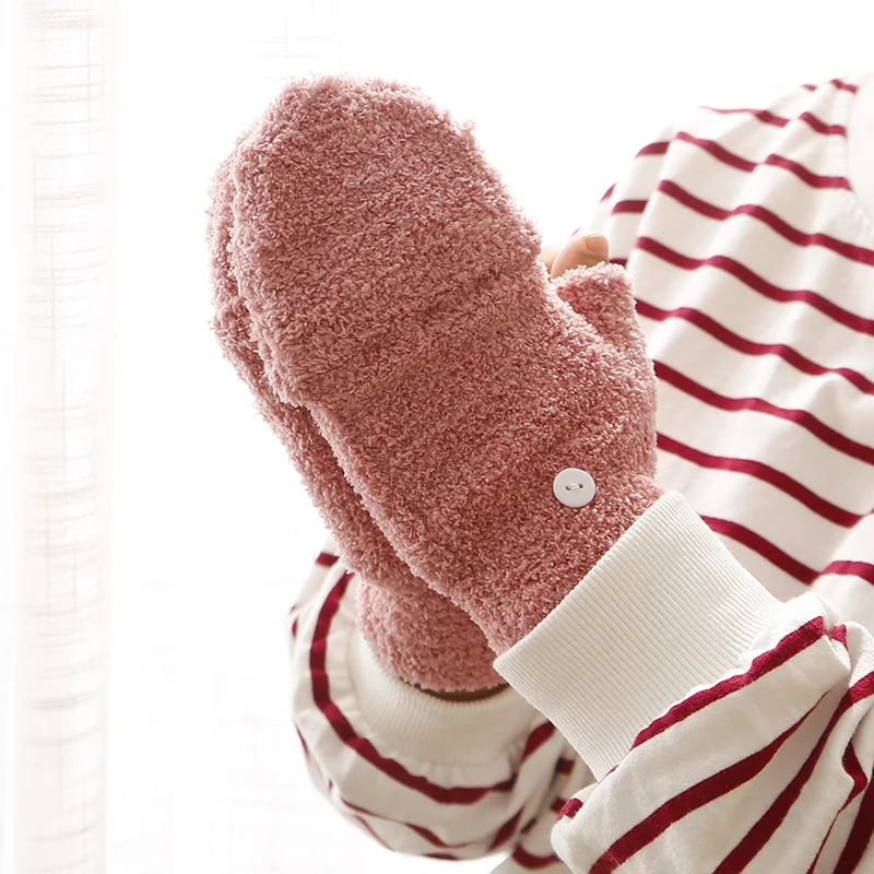 Новинка года; брендовые зимние перчатки без пальцев для женщин и девочек; милые теплые варежки двойного назначения; раскладушка; детские бархатные флисовые перчатки
