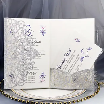 

10pcs/set Laser Cut Wedding Invitations Card Elegant Lace Favor Rose Gold Silver Business Cards Wedding Party Decor Supplies