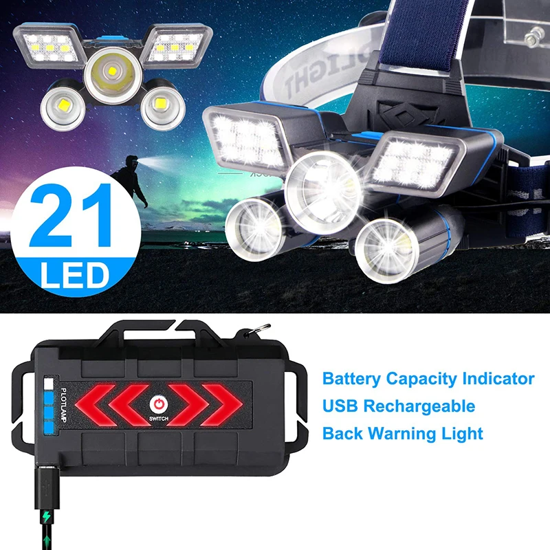 T20 светодиодный налобный фонарь с высокими люменами ультра яркий зарядкой от USB 4