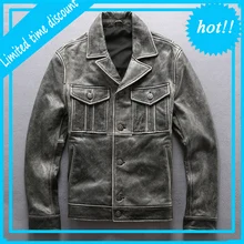 Мужская винтажная серая мотоциклетная куртка Avirex Fly, большой размер, натуральная воловья кожа, мужские Брендовые повседневные куртки на молнии