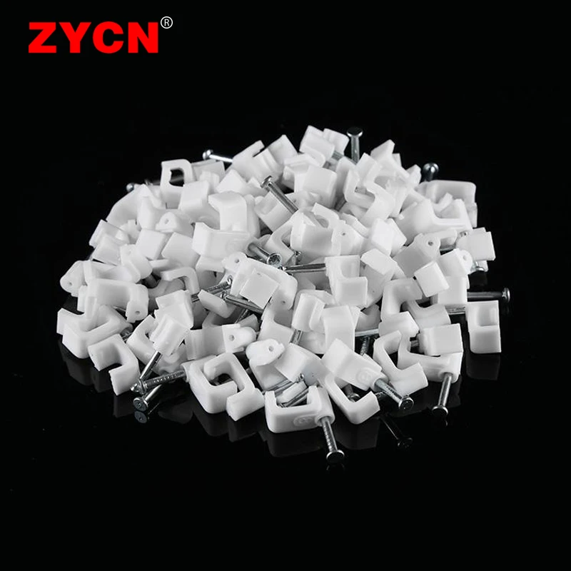 100PCS Square Wire Cable Clip Holder Nail Phone Network Wall Fixed Line Management Plastic Card 4/5/6/7/8/10/12/14MM cable clip