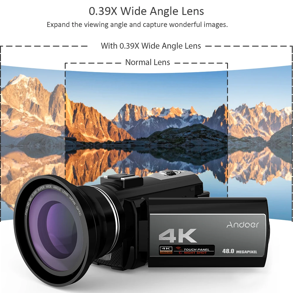 Andoer 4K Цифровая видеокамера Ultra HD 48MP Wi-Fi 3," сенсорный экран ИК Инфракрасная ночная съемка 16X зум видеокамера