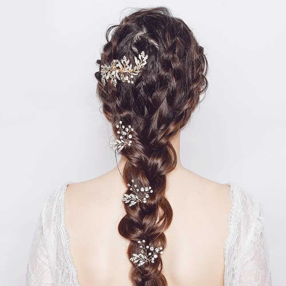 

Rhinestone Hair Combs Gold Color Prom Bridal Wedding Hair Accessories Hairpins Fashion Handmade Headwear Ladies Headpiece