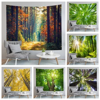 

Hot Scenic Tapestries Bedroom Decor Green Forest Tree Bedspread Wall Hanging Tapestry Curtain Drop Shipping