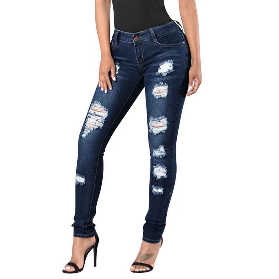 dark blue ripped skinny jeans womens