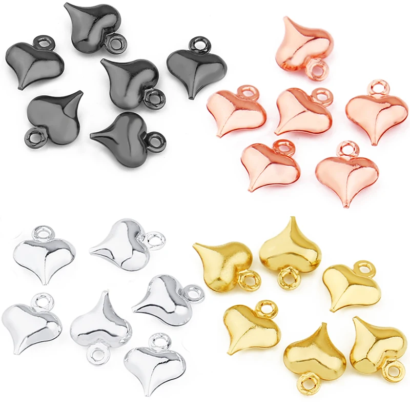 80pcs 8x10mm Stainless Steel Heart Gold Silver Color Cute For Necklace Pendant Charms DIY Jewelry Making Accessories Wholesale