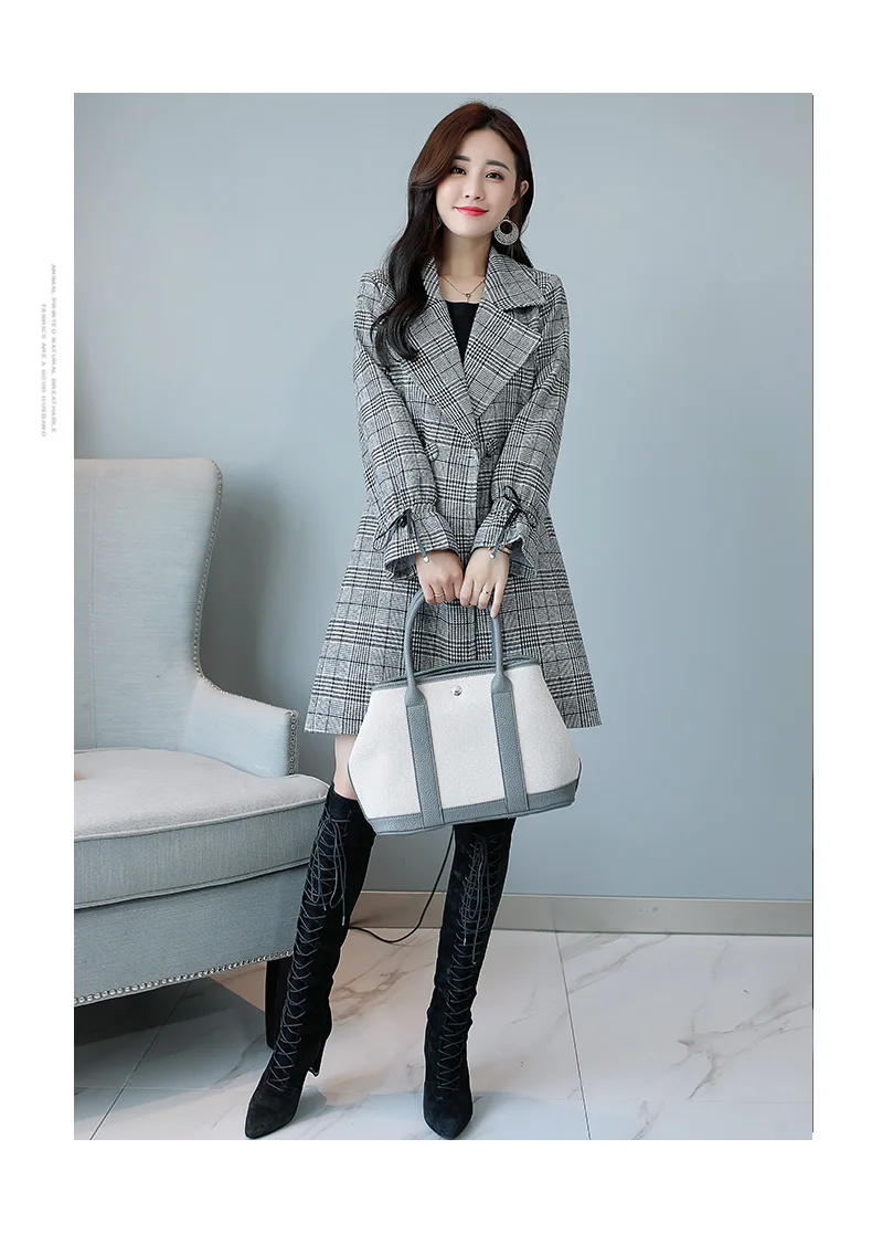 Plaid Trench Coat Women's Mid-length Autumn New Style WOMEN'S Dress Spring And Autumn Korean-style Slim Fit Elegant Fashion