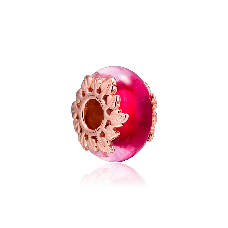 Pink Murano Glass Beads Jewelry 2019 New Rose Golden Leaves Charm Beads for Charms Bracelets DIY Women Beads for Jewelry Making 4