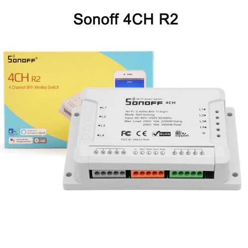 Интеллектуальный выключатель света Sonoff 4ch Pro R2 4-канальный WiFI переключатель c креплением на рейке Din Беспроводной интеллигентая(ый) РЧ пульт дистанционного управления Вкл/Выкл переключатель таймера умный дом eWeLink - Цвет: Sonoff 4CH R2