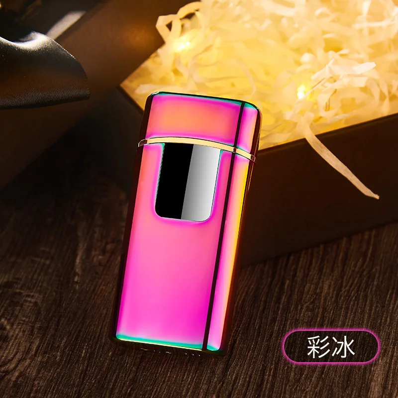 New 2 In 1 Metal Gas Lighter and Dual Arc Plasma Lighter Touch Screen Electric USB Lighters Rechargeable Cigar Cigarette Lighter - Цвет: multicolor