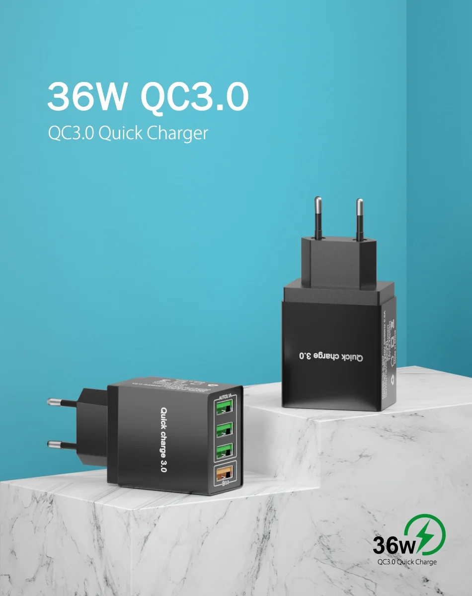 OREY QC 3,0 быстрое зарядное устройство 36 Вт, 4 порта USB зарядное устройство для samsung S10 Plus Quick Charge 3,0 зарядное устройство для Xiaomi Phone charger