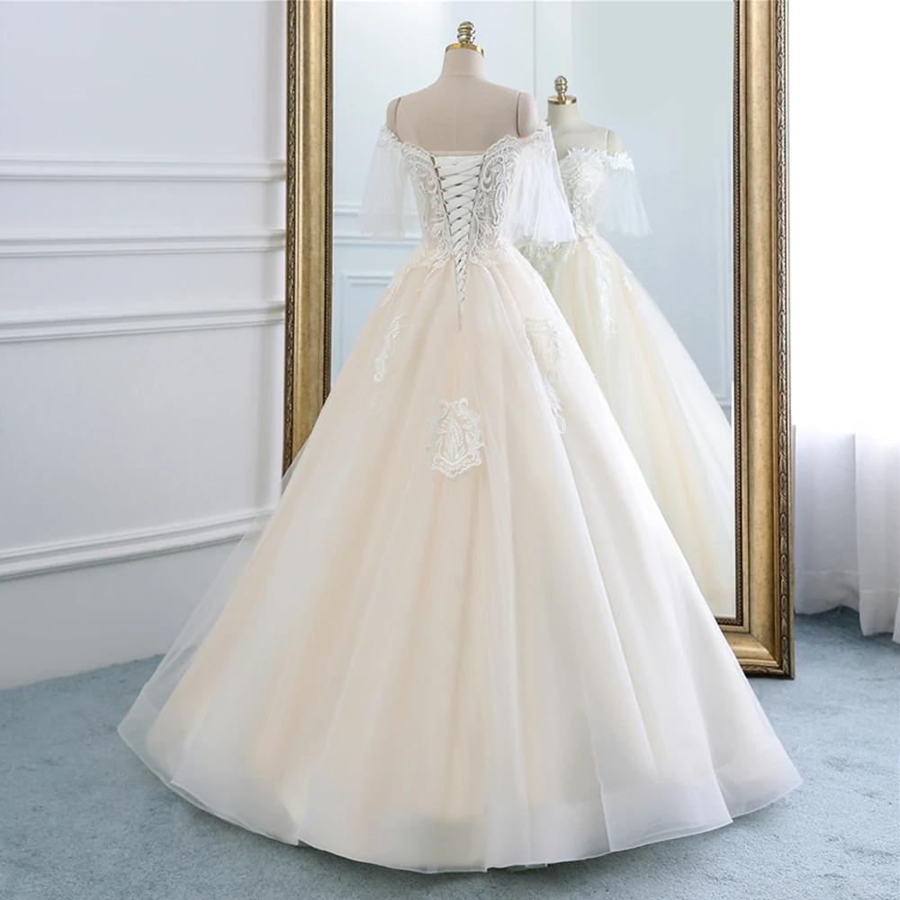Vestido de Noiva свадебное платье трапециевидной формы с v-образным вырезом, роскошное платье с аппликацией из бисера, платье принцессы с открытыми плечами