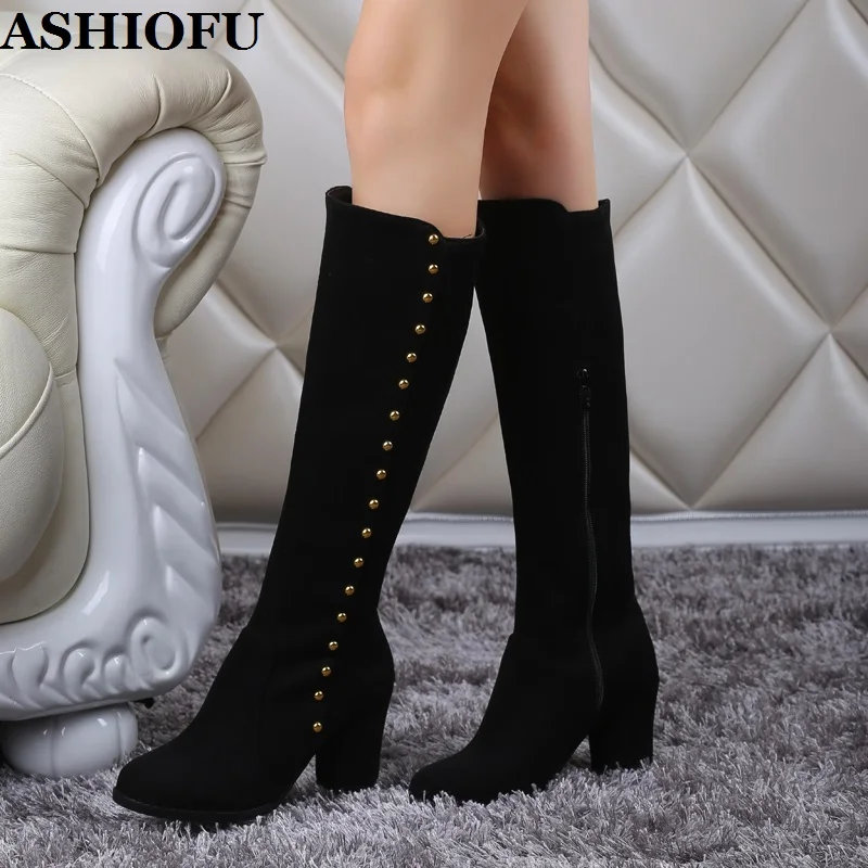 ASHIOFU – bottes hautes à Rivets et pointes pour femme, grosses bottes de soirée, de bal, de Club, à la mode, faites à la main, MLL-722