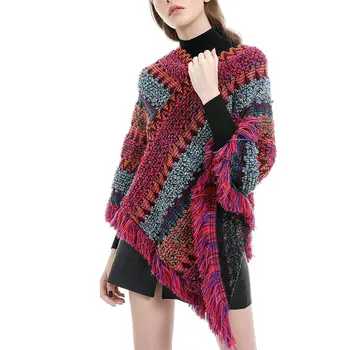 

Boho Fringed Poncho Cape Shawls Wraps Womens Coat Elegant Tops for Spring Winter Fall HSJ88