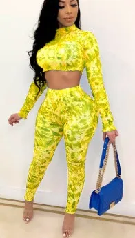 

Women Floral Print Sexy Two Piece Set Long Sleeve Tie Dye T shirt Pants Leggings Slim 2 Piece Outfit Spring Autumn Sets