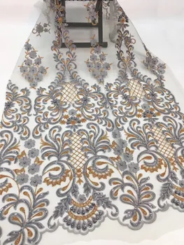 

3D Lace Fabric 2020 High Quality Lace Latest African Laces Fabric With Beades Wedding Gray Nigerian French Lace Fabric RF30141