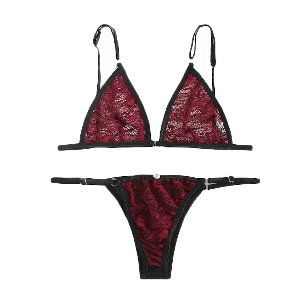 

Women Sexy Thongs Sleepwear Perspective Lingerie Halter Briefs Floral Lace Sexy Lingerie Briefs Wireless Lingerie Sets 11.18