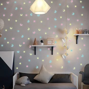 100Pcs Luminous Mixed Color Star Moon 3D Wall Sticker Kids Baby Rooms Living Room Glow In The Dark Home Decorations Stickers 1