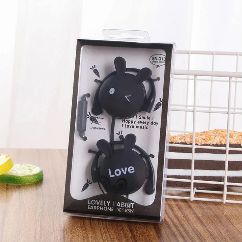 Cartoon Cute Rabbit Sport Earphone Wired Super Bass Noise Reduction 3.5mm Earbud With Built-in Microphone Hands ​Free | Электроника