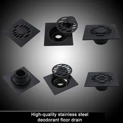 10*10CM Modern Black Floor Drain Washing Machine Floor Drain Stainless Steel Rapid Drainage Anti-clogging Bathroom facilities