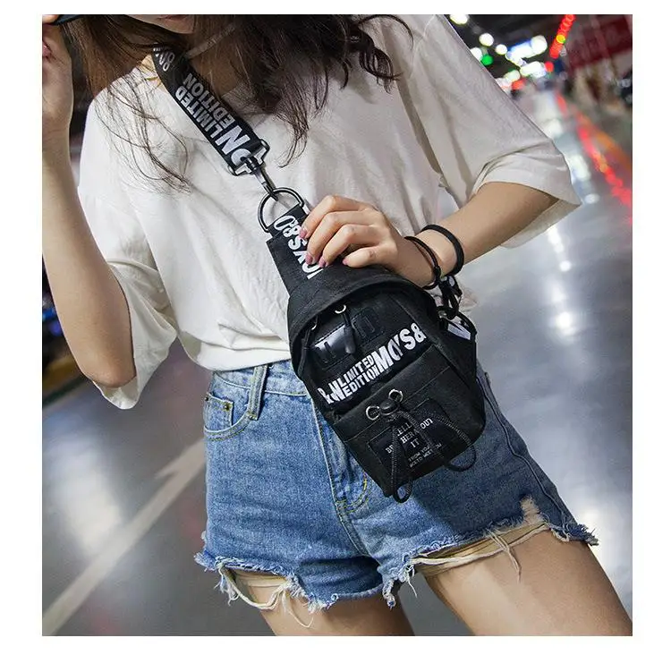 Canvas Letter strap Antitheft Messenger Crossbody Bags Unisex Sling Bags 2019 Purses custom chest rig bag chest bag