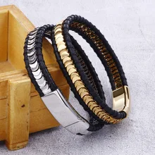 Винтажный Модный черный браслет из нержавеющей стали Титановый стальной браслет мужской браслет