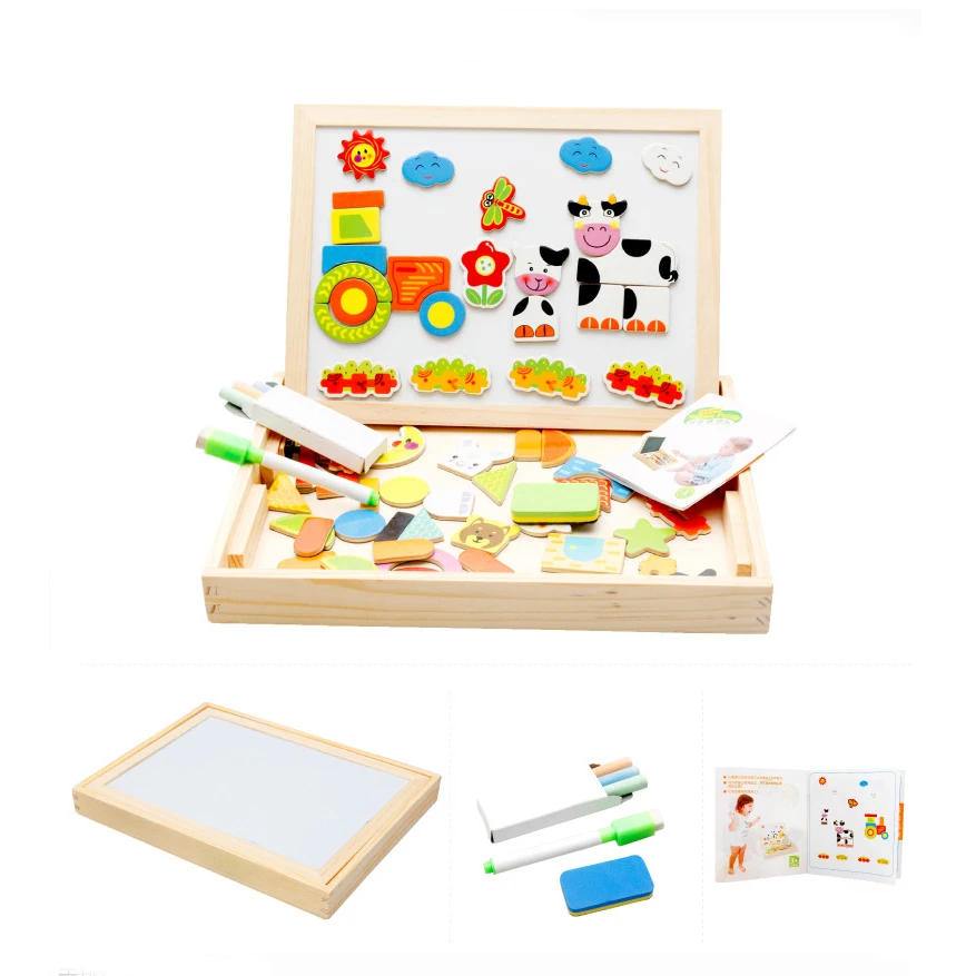 

Wooden Magnetic Puzzle Toy Wood Box Gifts for 2 in 1 Wooden Puzzle Painting Drawing Board Magnetic Education Toy for Xmas Gift