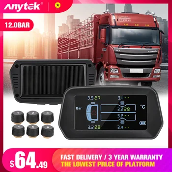 

Tire Pressure Monitoring 12.0bar TPMS Tire Pressure Monitoring System Truck USB 6PCS Sensor Real-Time Display Vehicles