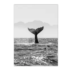 Nordic Whale Good Vibes Only Black and White Canvas Art Print for Modern Living Room Decor (A429)