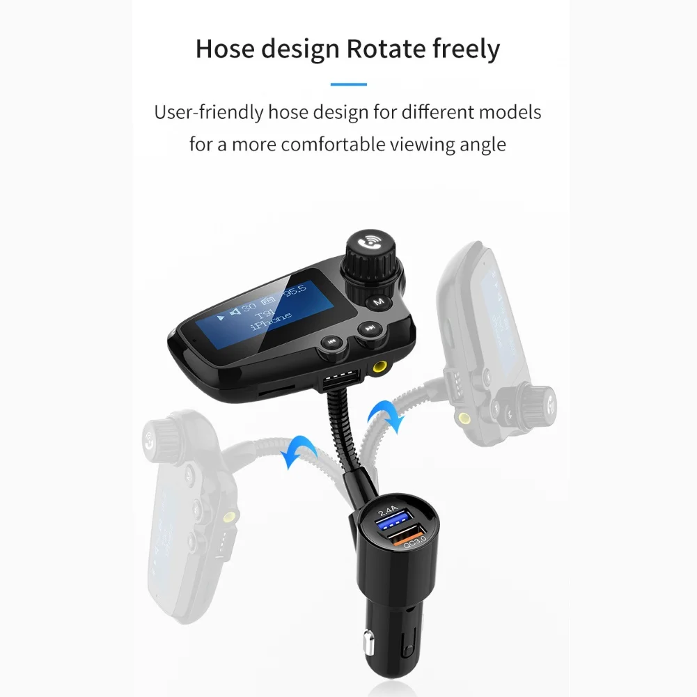 T91 большой экран Bluetooth Handsfree fm-передатчик MP3-плеер QC3.0 USB зарядное устройство
