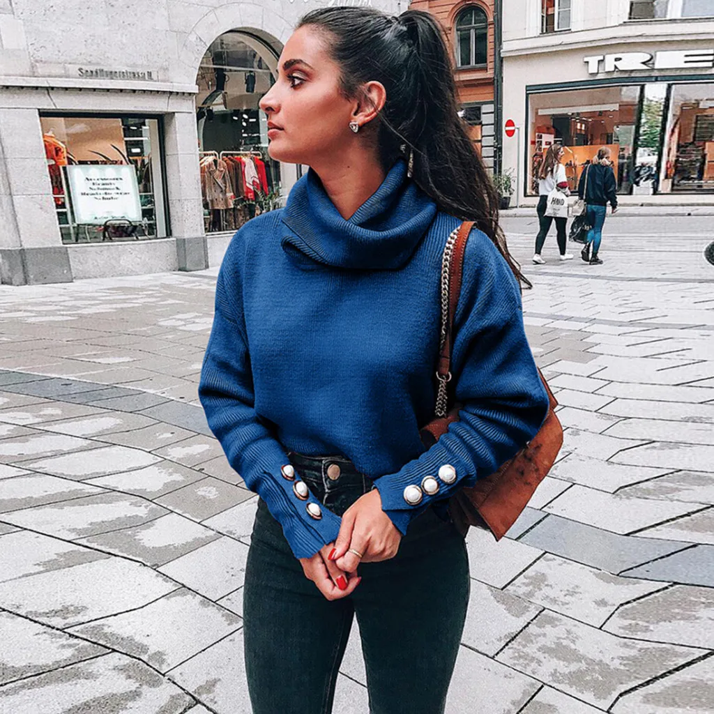 

2019 New Fashion Women Long Sleeve Solid Turtleneck Blouse Top Casual Loose blusas