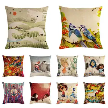 

Cartoon little girl pattern cushion cover money leopard horse pillow cover linen car chair sofa fashion home decoration 45x45cm