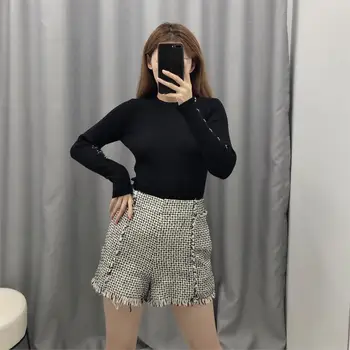 

Plaid tassel shorts women autumn winter tweed shorts high waist shorts for winter fashion streetwear female shorts