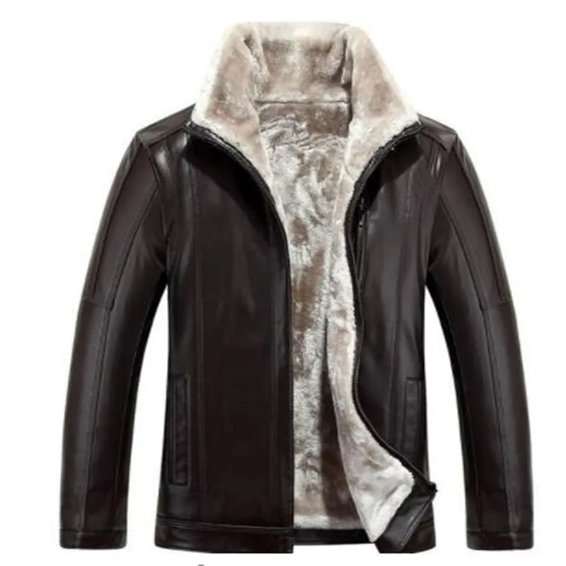 HOT Winter Men New Leather jacket Business casual Velvet bigger sizes coat