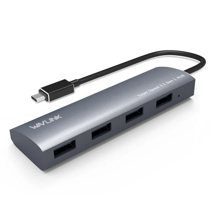 Серый Wavlink 4 порта USB C концентратор Алюминиевый Супер Скоростной USB 3,1 Gen концентратор 5 Гбит/с Тип C Питание для MacBook Pro samsung USB 3,0 концентратор - Цвет: Серый