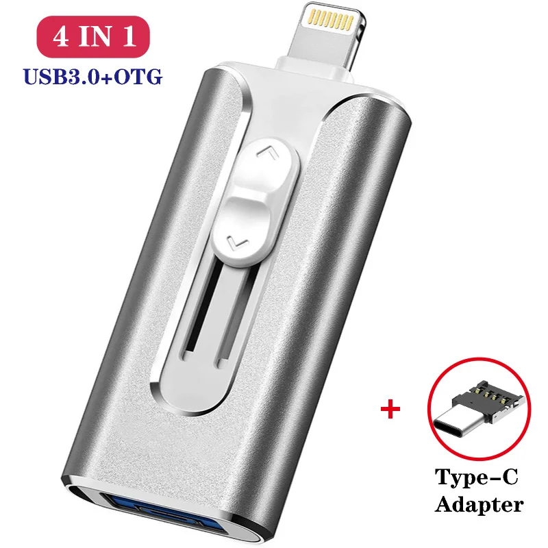 4 in 1 Usb Flash Drive For iPhone 12/11/6/6s/6Plus/7/7Plus/8/X Usb/Otg/Lightning/typeC PenDrive For iOS External Storage Devices 128gb usb