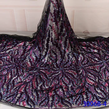 

NIAI African Lace Fabric Embroidered 2019 High Quality Nigerian Velvet Lace Fabrics With Sequins For Wedding Dress XY3006B-4