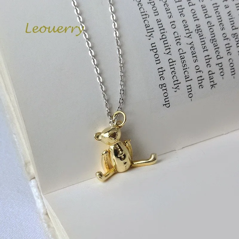 Leouerry, 925 пробы, серебряная, мультяшная игрушка, подвеска, ожерелье,, милый Танцующий медведь, ключица, цепочка для женщин, ювелирное изделие, подарок