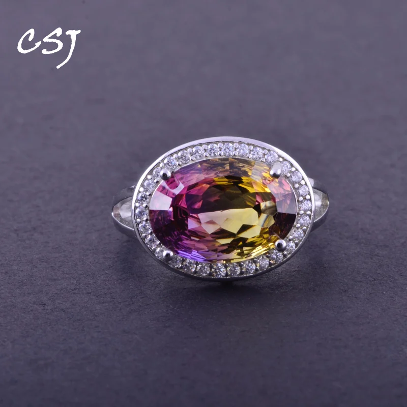 CSJ Elegant Ametrine Rings Sterling 925 Silver Natural Gemstone Bird Nest Cut Women Lady Wedding Engagment Party Gift Box CSJ Elegant Ametrine Rings Sterling 925 Silver Natural Gemstone Bird Nest Cut Women Lady Wedding Engagment Party Gift Box