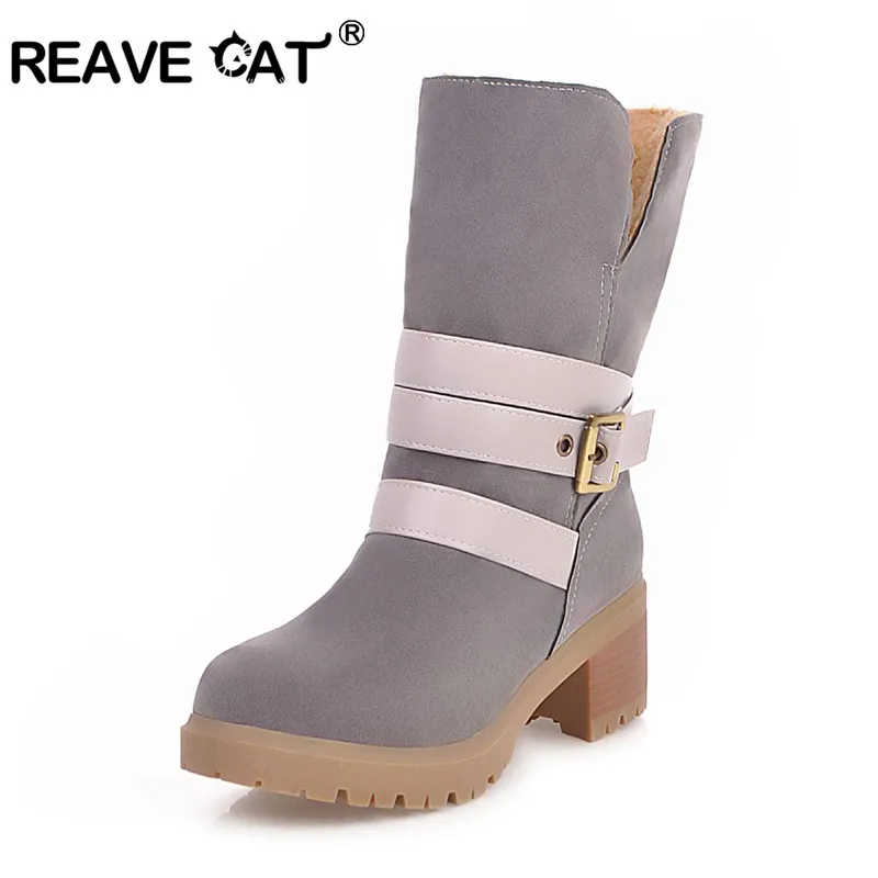 Женские ботильоны из искусственной замши REAVE CAT Зимние Теплые на толстом меху и