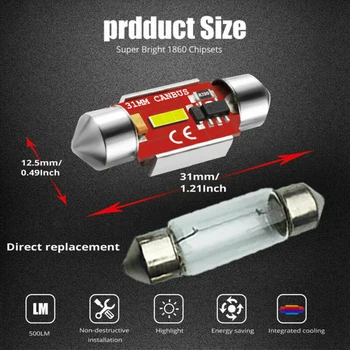 

2Pcs LED Lights White Map DC 12V Replacement Accessories Festoon 6000K