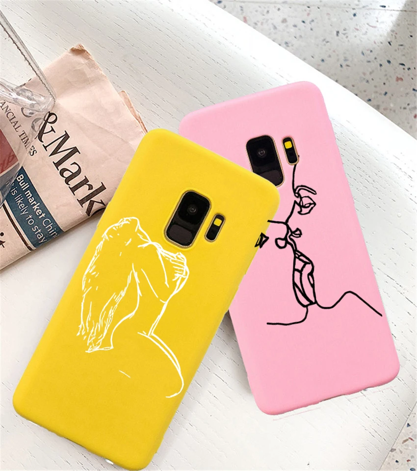 

Minimalist line sexy couple hand drawn Candy Color TPU Case phone For iphoneX 7 XS XR 11 Sexy Girls Fashion Abstract Art Cover