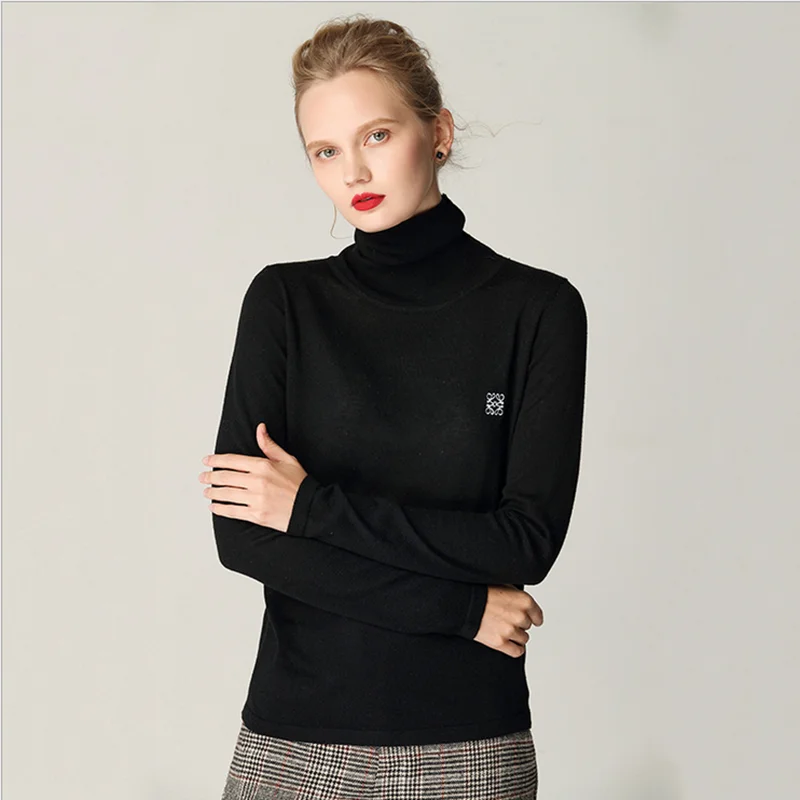 New style autumn winter sweater woman pure color soft comfortable pile collar bottom shirt self-cultivation knit sweater