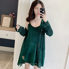 Female 2PCS Night&robe Set Novelty Short Bride Wedding Robe Nightgown Velour Lace Home Clothing Sexy Bathrobe Gown Sleepwear
