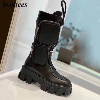 

Trendy Design Pocket Motorcycle Boots Winter Knight Boots Women Chunky Sole Platform Boots Military Shoes Motorcycle Boots