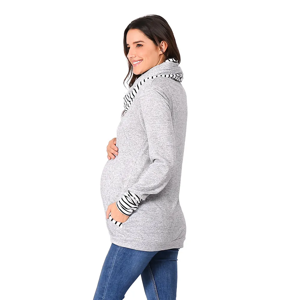 Maternity Blouse 2019Top New Maternity Nursing Striped Zip Scarf Long Sleeve Shirt Breastfeeding Tops For Breastfeeding Cover