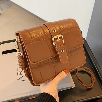 

Textured Crocodile Pattern Bag Small Square Bag Women's 2020 Internet Hot New Trendy Korean Autumn and Winter Shoulder Bags Flap